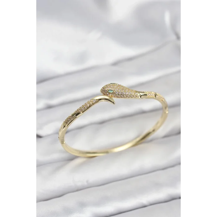 BUĞZ Pirinç Zirkon Taşlı Yılan Model Kadın Kelepçe Bileklik