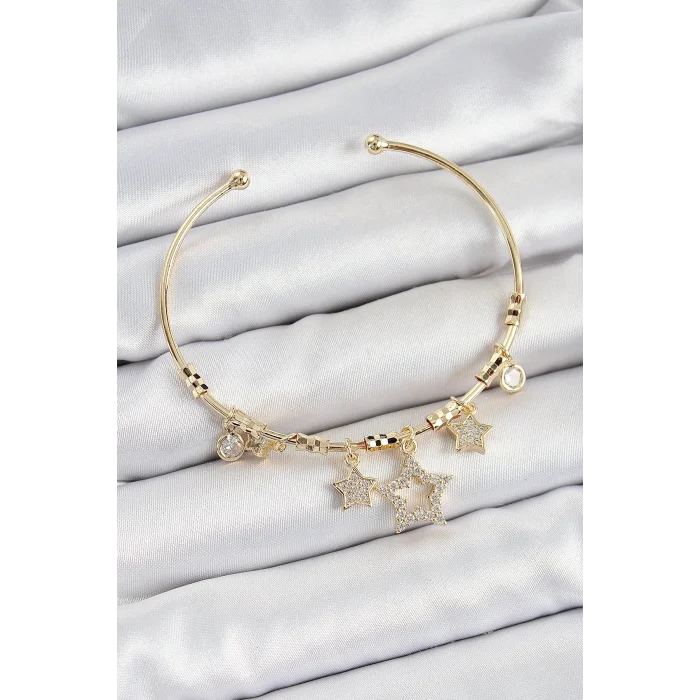 BUĞZ Pirinç Zirkon Taşlı Yıldız Model Gold Renk Charm Bileklik