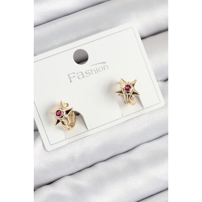 BUĞZ Pirinç Zirkon Taşlı Yıldız Model Gold Renk Çocuk Küpe