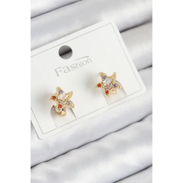 BUĞZ Pirinç Zirkon Taşlı Yıldız Model Gold Renk Çocuk Küpe