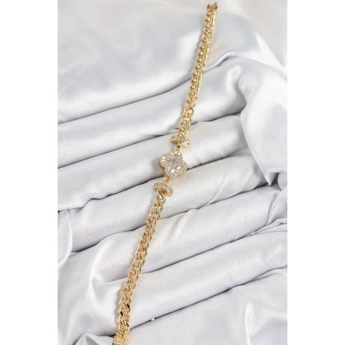 BUĞZ Pirinç Zirkon Taşlı Yonca Model Gold Renk Kadın Bileklik - Lisinya