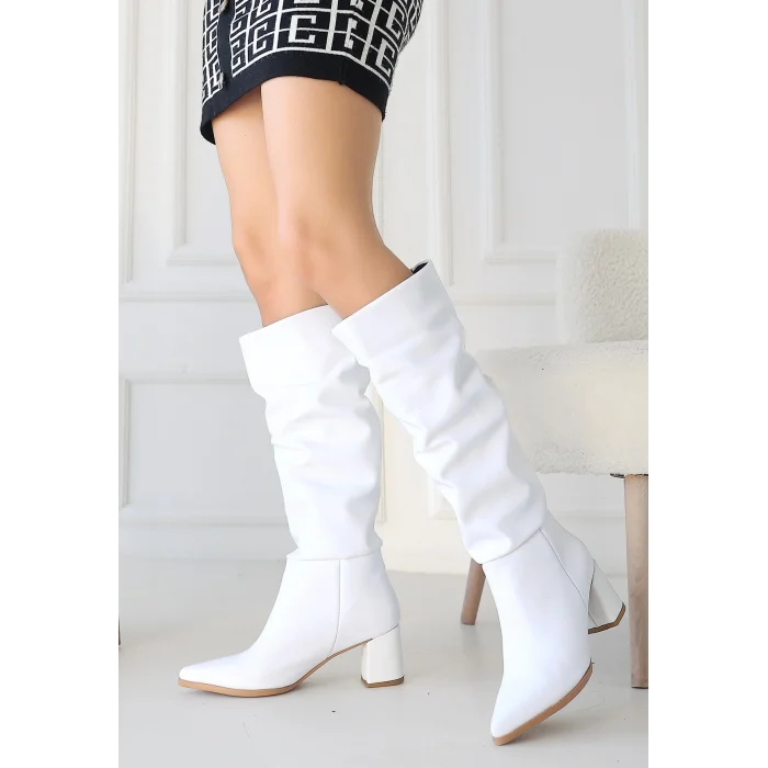 BUĞZ Pitay Beyaz Cilt Topuklu Çizme - Lisinya