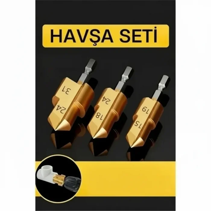 BUĞZ Plastik Boru Kalemtraş Kademeli Boru Açma Pvc Pprc Boru Tamir Delme Genişletme Onarımı İçin 3lü Havşa Seti