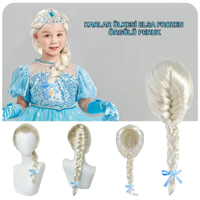  Platin Altın Dore Renk Karlar Ülkesi Elsa Frozen Peruğu Çocuk Boy