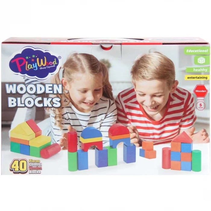  Playwood Kutuda Ahşap Renkli Bloklar 40 Parça