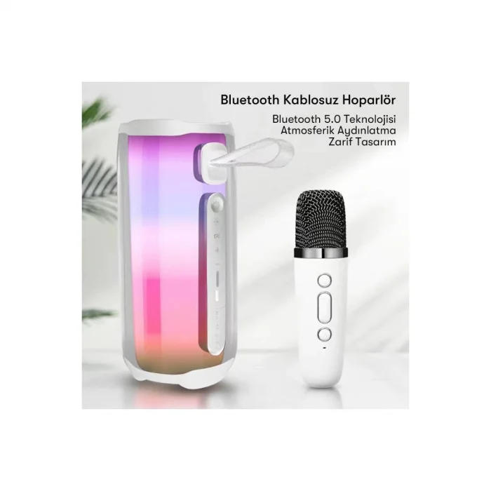 BUĞZ Pluse 5 Mikrofonlu Rgb Kablosuz Hoparlör - Beyaz