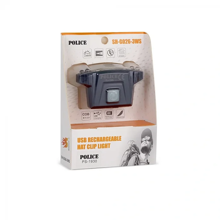 BUĞZ Police Ps-1930 Usb Şarjlı Cob Led Şapka Feneri
