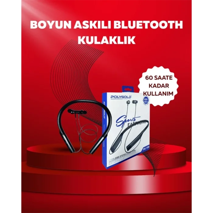 BUĞZ Polygold PG-100 Bluetooth 5.0 Boyun Bantlı Kulaklık – 50 Saat Konuşma Süresi, Type-C Şarj