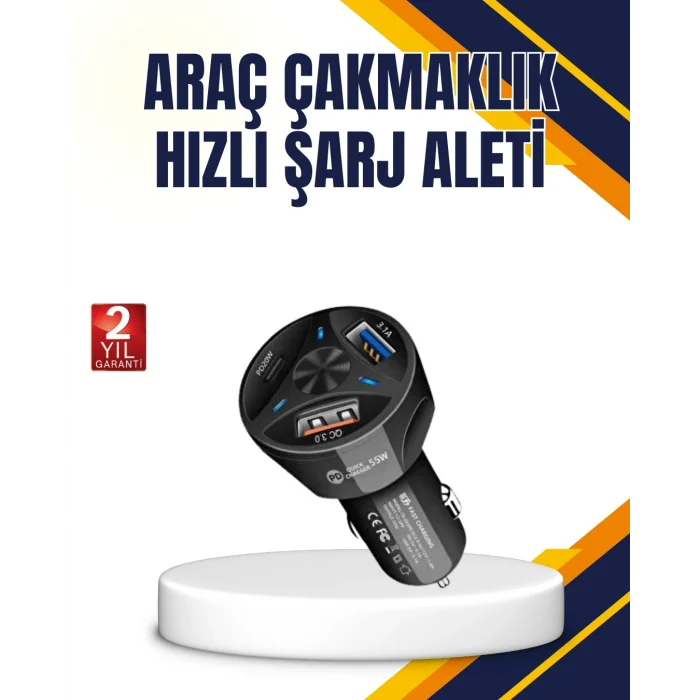 BUĞZ Polygold Quick Charger 55W Araç Şarj Cihazı PD USB C Destekli