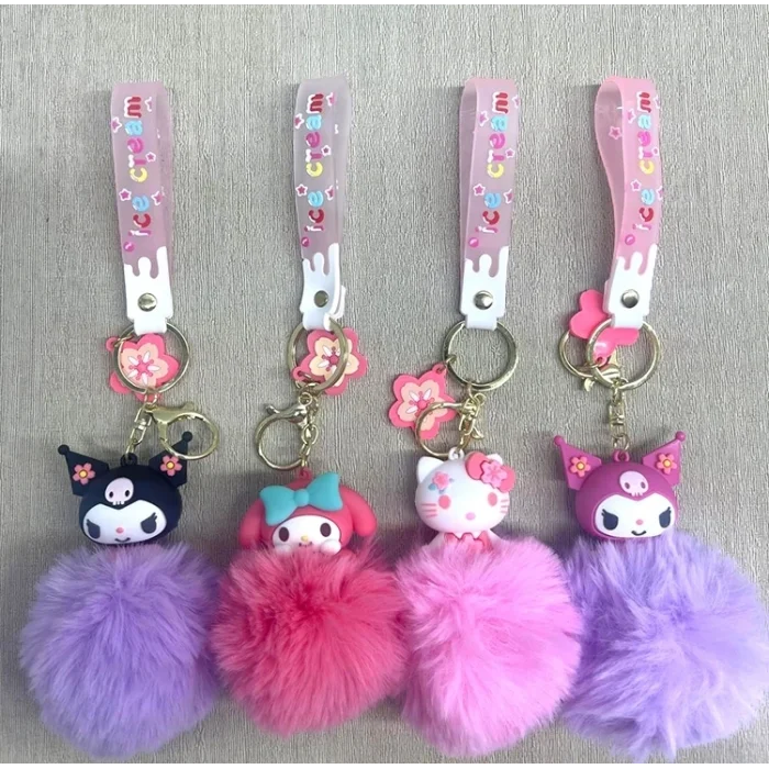 BUĞZ Ponponlu Kuromi Ve Hello Kitty  Anahtarlık