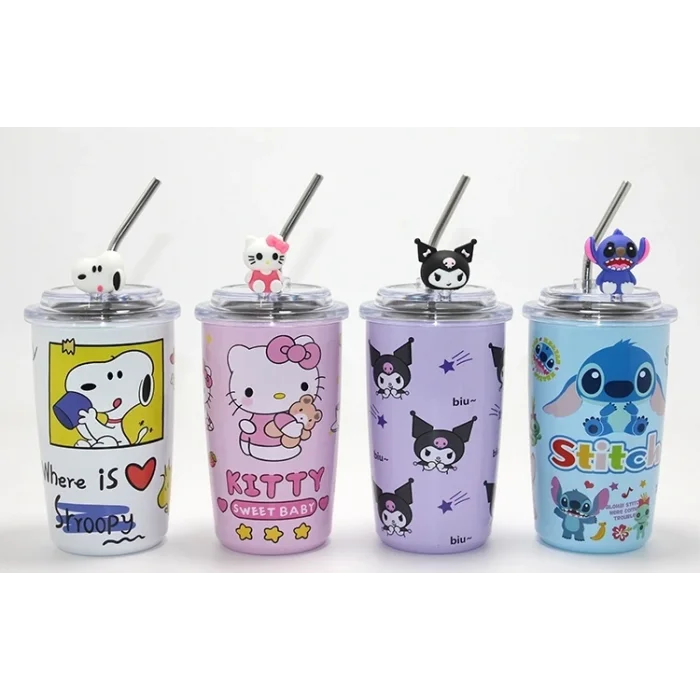 BUĞZ Popüler Karakter Figürlü Isı Muhafazalı Metal Pipetli Çelik Kupa Alk4430