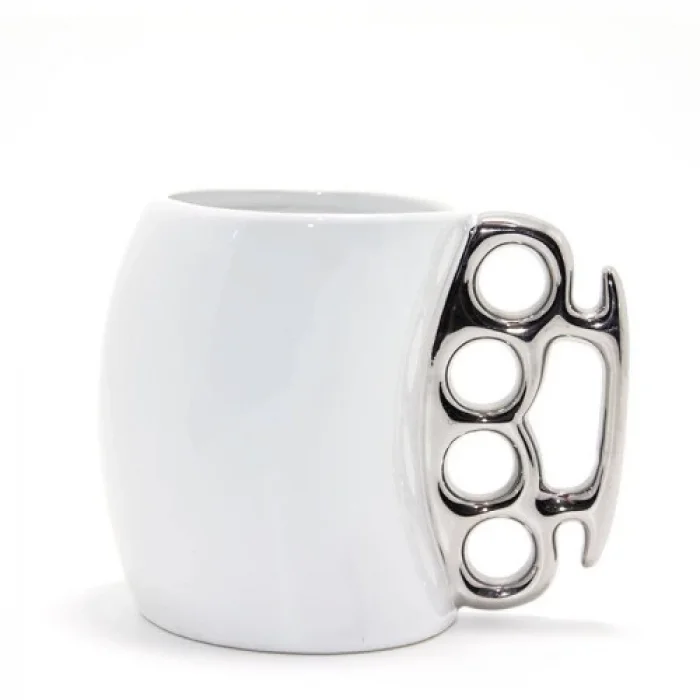  Porselen Muşta Tasarımlı Kupa Bardak Gümüş Renk