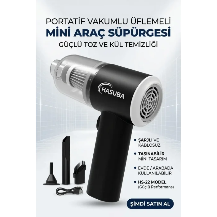 BUĞZ Portatif Oto Süpürgesi Mini Araç İçi El Süpürgesi Kompakt Temizlik Cihazı Modeli