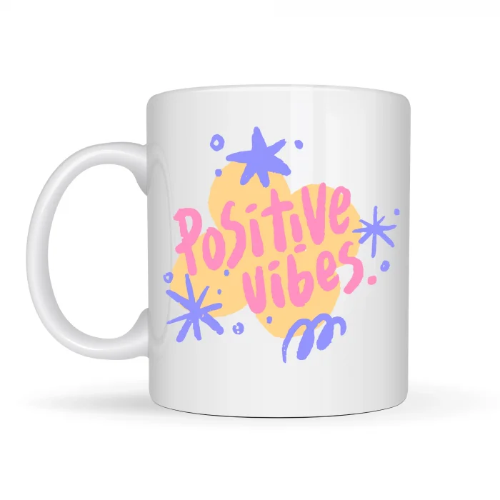 BUĞZ Positive Vibes Porselen Kupa MODEL 138 – Renkli Tasarım Motivasyon Kupası – Pozitif Enerji Veren Kahve & Çay Kupası