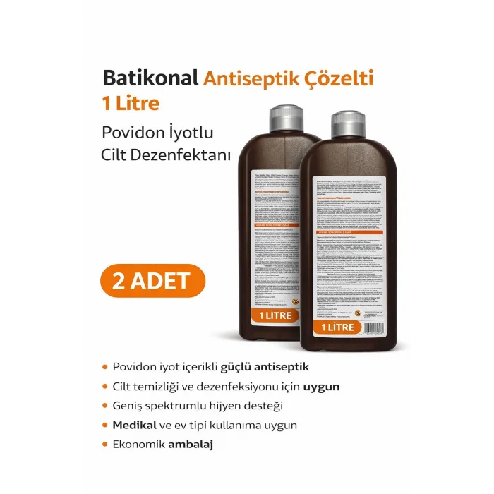 BUĞZ Povidon İyotlu Baticonal Antiseptik Çözelti 1 Litre x 2 Adet Cilt Dezenfektanı Solüsyon