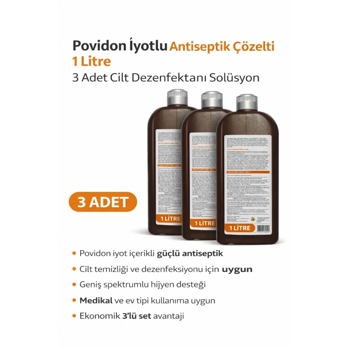 BUĞZ Povidon İyotlu Baticonal Antiseptik Çözelti 1 Litre x 3 Adet Cilt Dezenfektanı Solüsyon