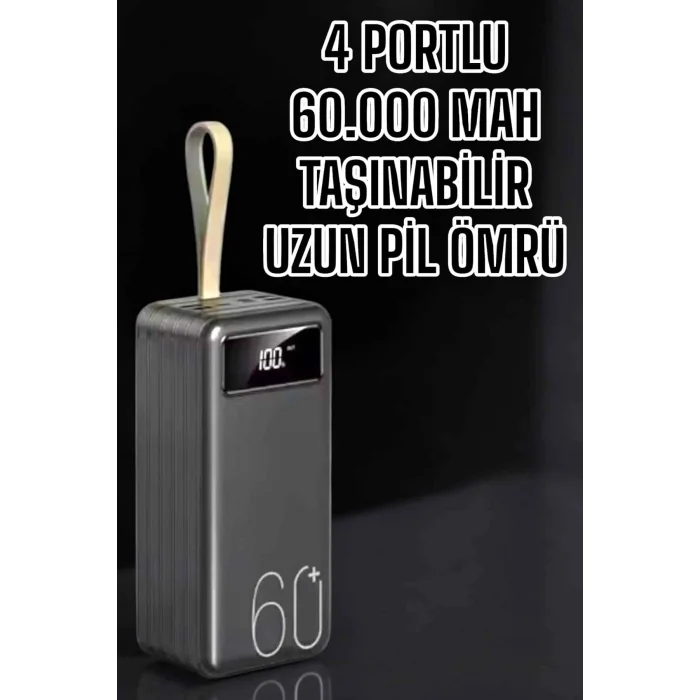 BUĞZ Powerbank 60.000 Mah Hızlı Şarj 4 Çıkışlı Uzun Şarj Süreli Dijital Göstergeli