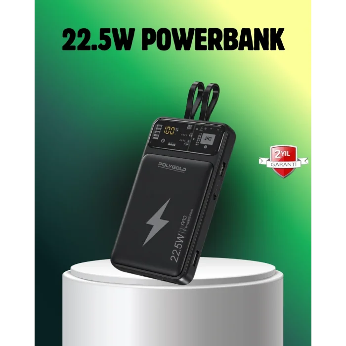 BUĞZ Powerbank Dahili Ekranlı 10000 mAh Çift Kablolu
