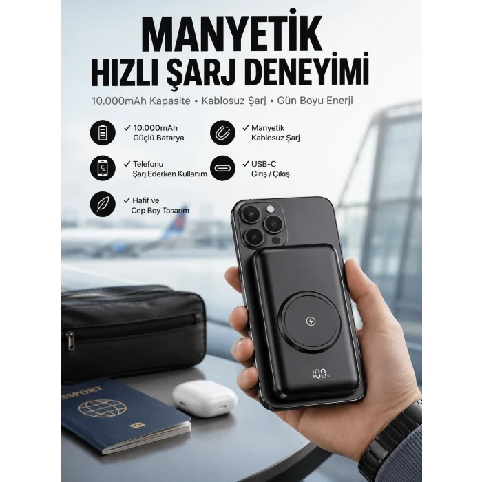 BUĞZ Powerbank Taşınabilir 10.000 Mah Hızlı Şarj Dijital Göstergeli