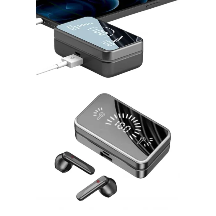 BUĞZ Powerbankli Bluetooth Kulaklık Yüksek Ses Aynalı Çift Dijital Gösterge Ekranı