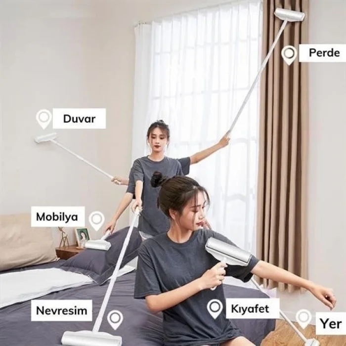 BUĞZ Pratik Temizlik İçin Yapışkanlı Tüy Rulosu 24 Cm Teleskopik Uzayabilen Saplı 2 Yedekli ( BUĞZ )