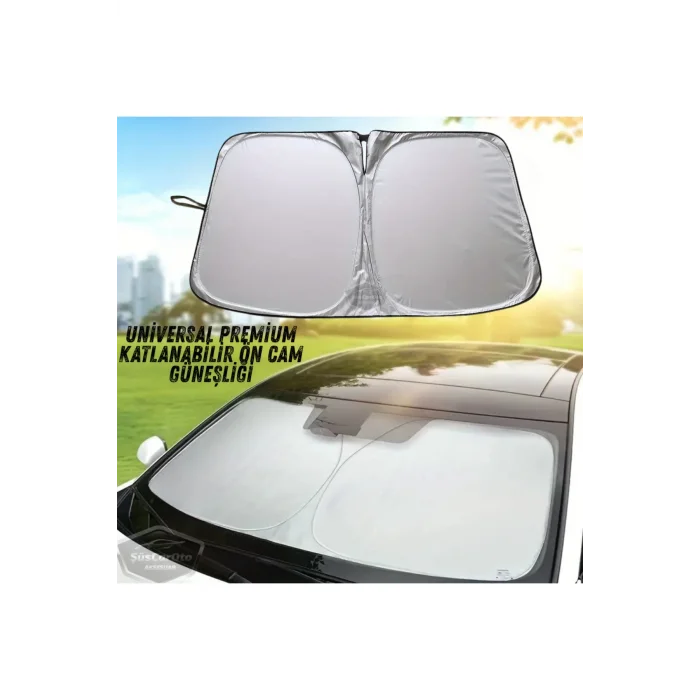 BUĞZ Premium Katlanır Oto Ön Arka Cam Güneşliği Metalize Isı Yalıtımlı Çantalı 150x70cm