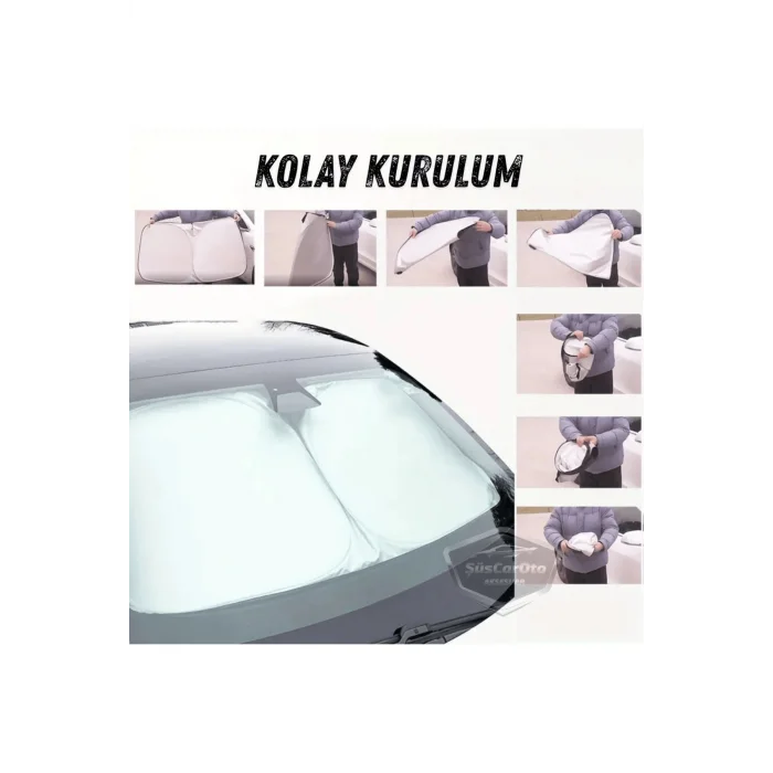 BUĞZ Premium Katlanır Oto Ön Arka Cam Güneşliği Metalize Isı Yalıtımlı Çantalı 150x70cm