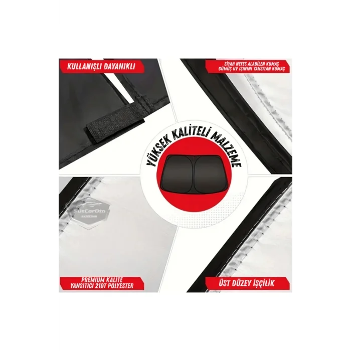 BUĞZ Premium Katlanır Oto Ön Arka Cam Güneşliği Metalize Isı Yalıtımlı Çantalı 150x70cm