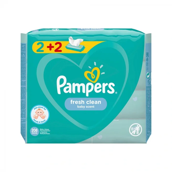 BUĞZ Prima Pampers Baby Yenidoğan Fresh Clean Islak Havlu 52x4 Adet (208 Yaprak)