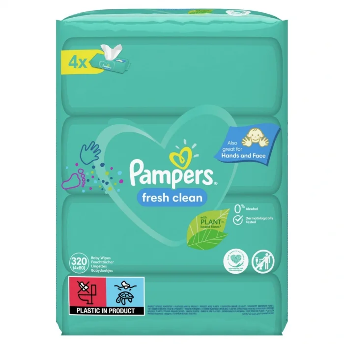 BUĞZ Prima Pampers Baby Yenidoğan Fresh Clean Islak Havlu 80x4 Adet (320 Yaprak)