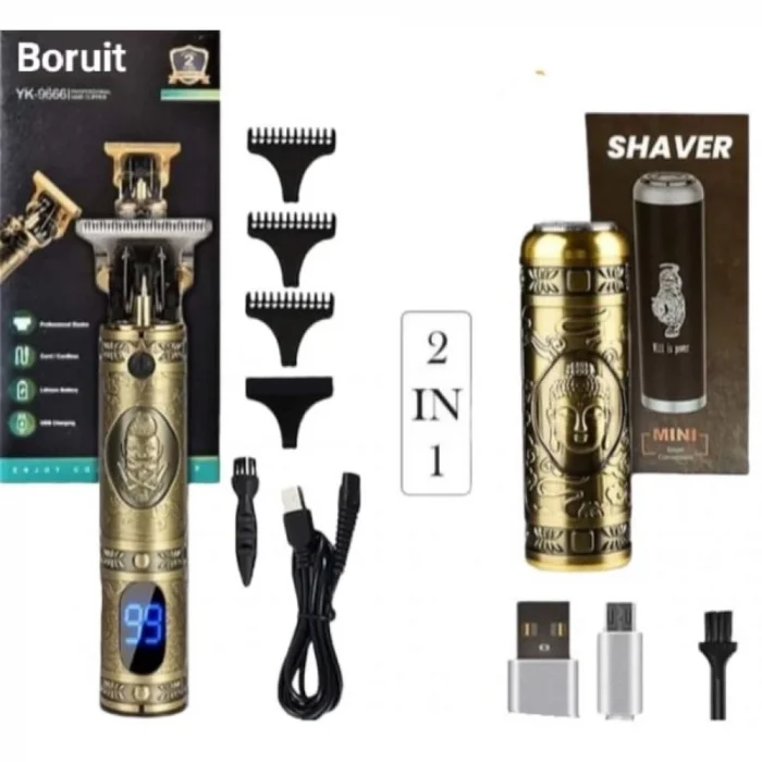 BUĞZ Pro 2 İn 1 Vintage Traş Makinesi Şarjlı Dijital Göstergeli Aliminyum Gövde