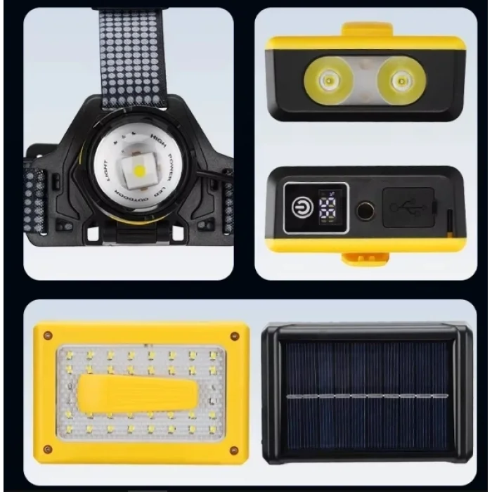 BUĞZ Pro F-3003 Alüminyum Pm10-tg Led Type-c Powerbank Ve Solar Şarjlı Kamp Kafa Feneri