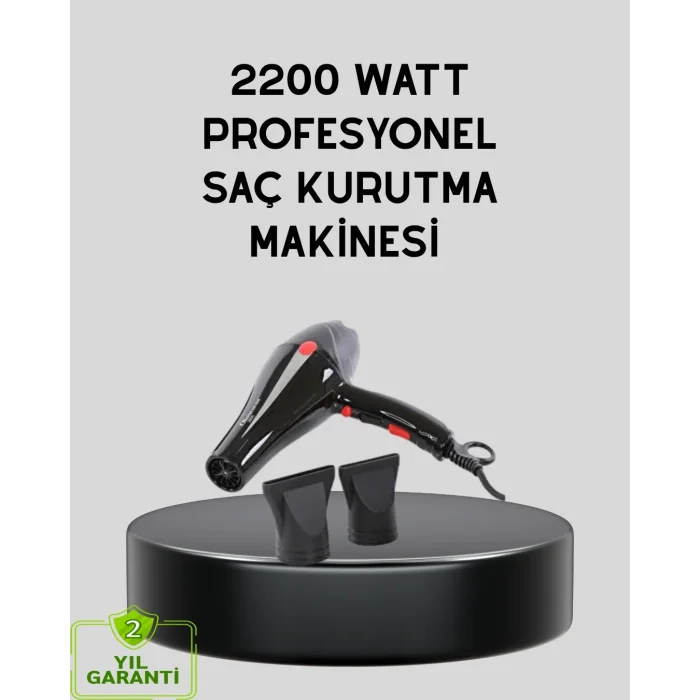 BUĞZ Profesyonel 2200W Fön Makinesi – AC Motorlu, Hızlı Kurutma, Hafif Tasarım