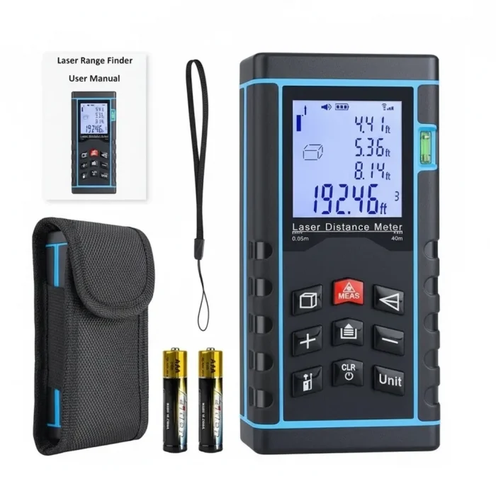 BUĞZ Profesyonel 40 Metre Dijital Lazer Metre Ölçer LCD Ekran, Su Terazili, Alan Hacim, Pisagor Hesaplama ve 20 Kayıt Hafızası ( BUĞZ )