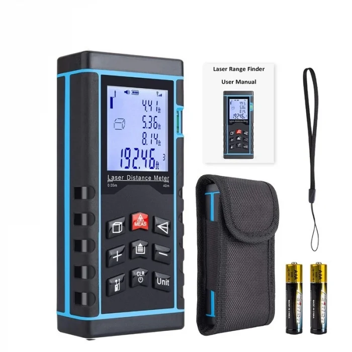 BUĞZ Profesyonel 40 Metre Dijital Lazer Metre Ölçer LCD Ekran, Su Terazili, Alan Hacim, Pisagor Hesaplama ve 20 Kayıt Hafızası
