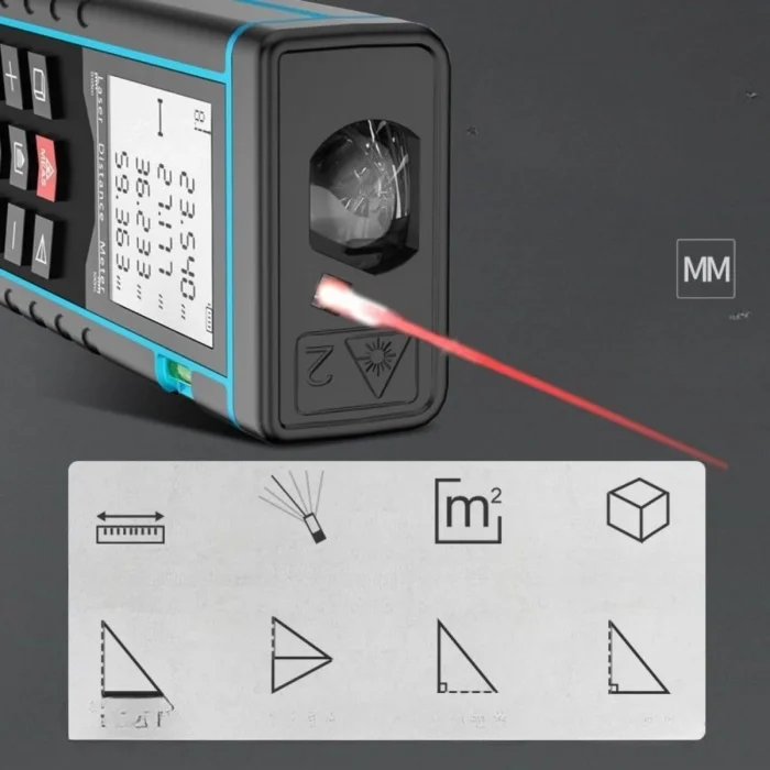 BUĞZ Profesyonel 40 Metre Dijital Lazer Metre Ölçer LCD Ekran, Su Terazili, Alan Hacim, Pisagor Hesaplama ve 20 Kayıt Hafızası ( BUĞZ )