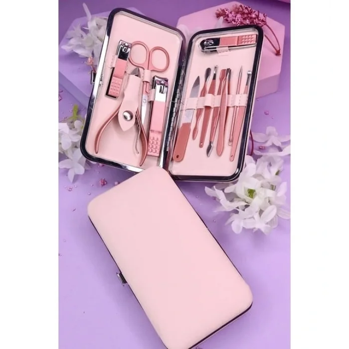 BUĞZ Profesyonel Çantalı Tırnak Bakım Manikür Seti Pembe Renk 12 Parça