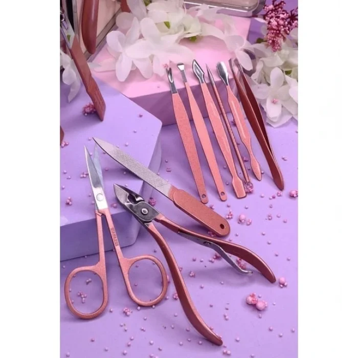 BUĞZ Profesyonel Çantalı Tırnak Bakım Manikür Seti Pembe Renk 12 Parça