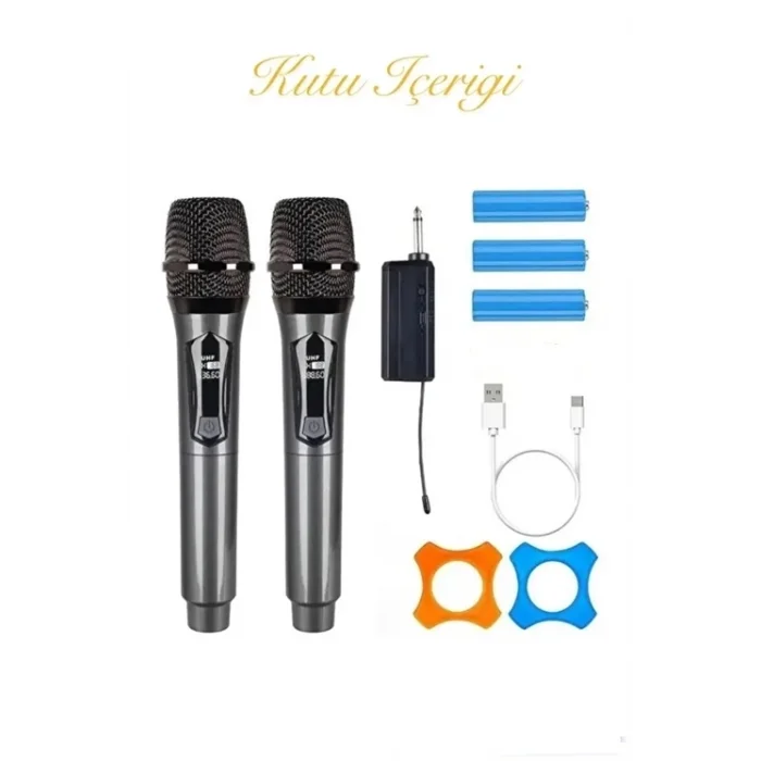 BUĞZ Profesyonel Çiftli Kablosuz Mikrofon Seti Karaoke Şarj Edilebilir 50 Metre