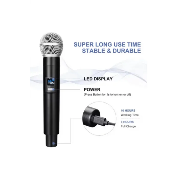 BUĞZ Profesyonel Çiftli Kablosuz Mikrofon Seti Karaoke Şarj Edilebilir 50 Metre Mesafe