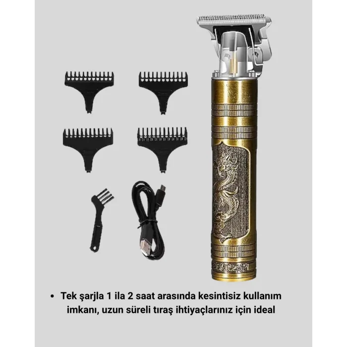 BUĞZ Profesyonel Çizik Tıraş Makinesi – T Çelik Bıçaklı, 120 Dakika Şarjlı Kullanım, 3 Başlıklı