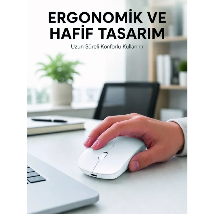 BUĞZ Profesyonel Kablosuz Bluetooth Mouse Çift Modlu Şarjlı Ergonomik Fare