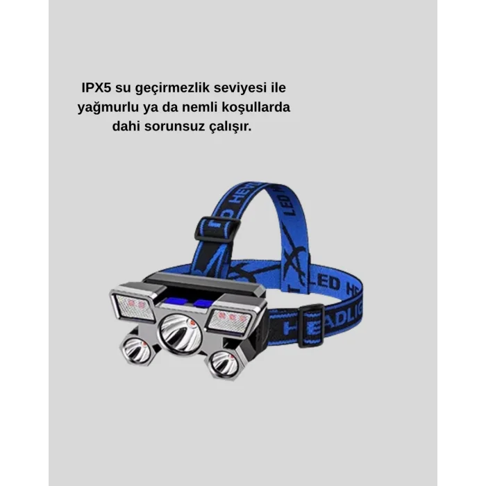 BUĞZ Profesyonel Şarjlı LED Far – IPX5 Suya Dayanıklı, 4 Işık Modu, Hareket Sensörlü