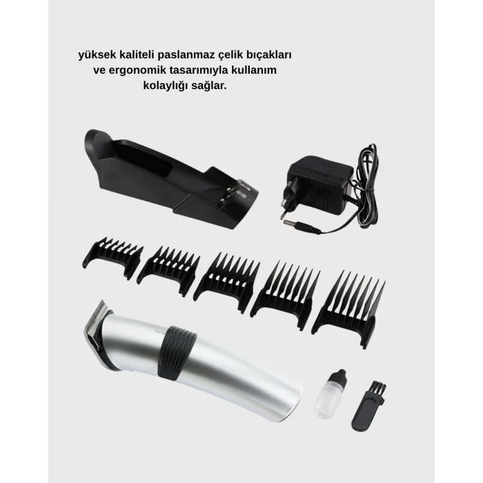 BUĞZ Profesyonel Şarjlı Saç ve Sakal Kesme Makinesi – Paslanmaz Çelik Bıçaklı, Ergonomik ve Sessiz Motorlu