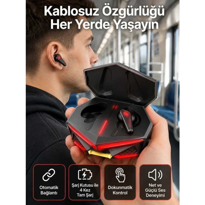 BUĞZ Profesyonel TWS Işıklı Kablosuz Bluetooth Kulaklık Oyuncu Kulaklığı