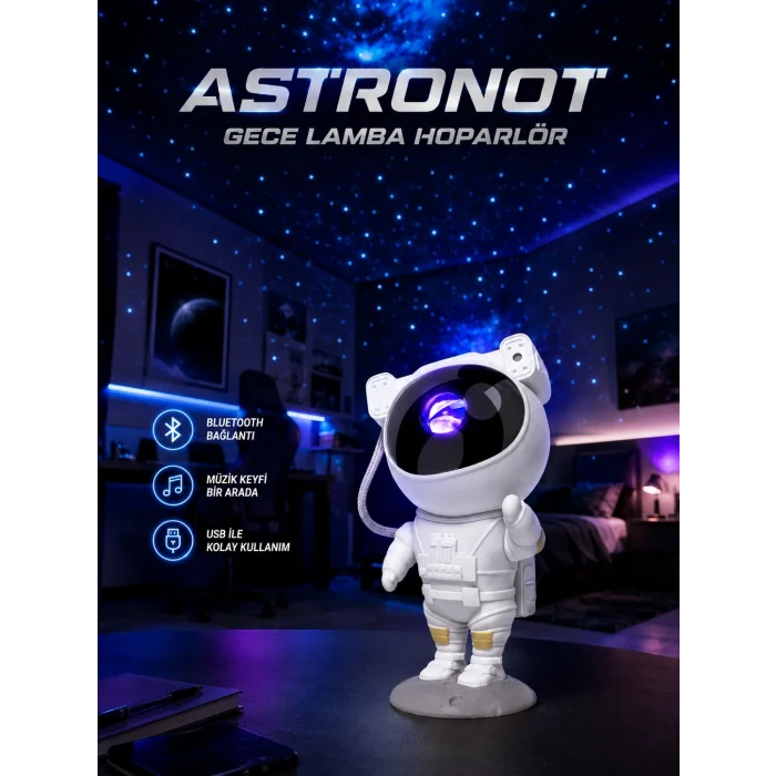 BUĞZ Projeksiyon Astronot Lamba Speaker Sevimli Astronot Bluetooth Hoparlör Yeni Nesil