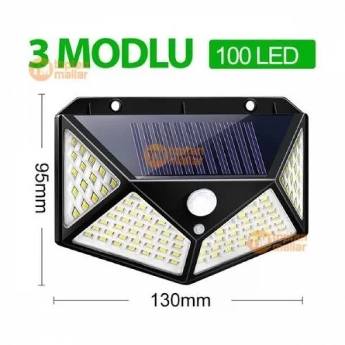  Projektör 100 Ledli Işık Sensörlü Güneş Enerjili Solar Lamba