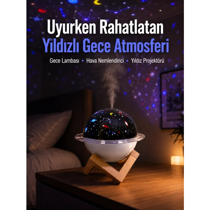 BUĞZ Projektör ışığı bulunan USB bağlantılı mini aromaterapi destekli hava nemlendirici
