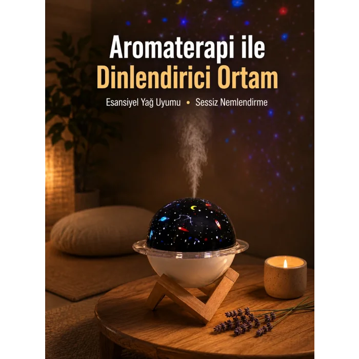 BUĞZ Projektör ışıklı, aromaterapi uyumlu mini masaüstü hava nemlendirici cihaz