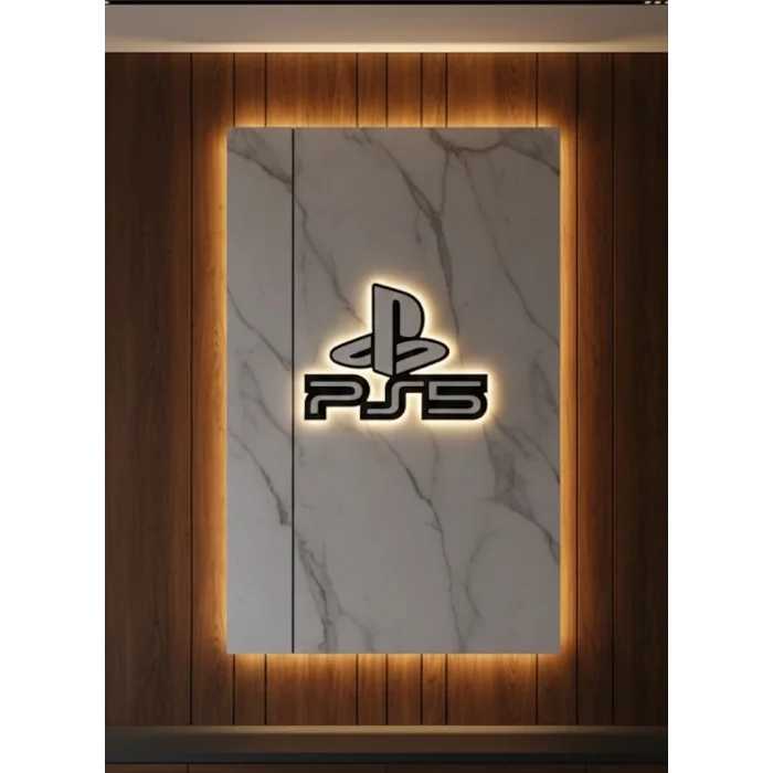 BUĞZ PS5 Logo Dekoratif Duvar Süsü Oyun Odası ve Salon Uyumu